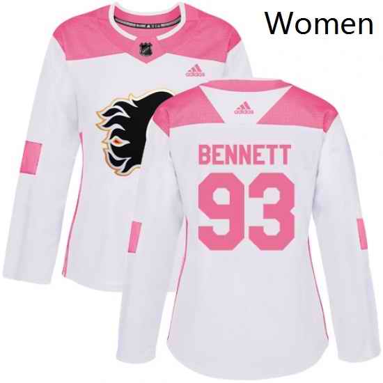 Womens Adidas Calgary Flames 93 Sam Bennett Authentic WhitePink Fashion NHL Jersey